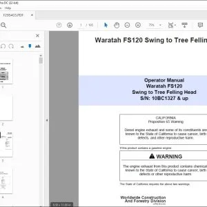 John Deere Waratah FS120 Swing to Tree Felling Head Operator Manual PDF