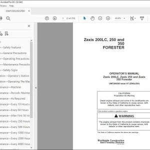 John Deere Zaxis 200LC, 250 & 350 Forester Operator's Manual PDF