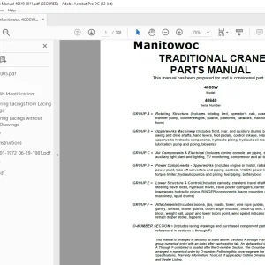Manitowoc Crane 4000W Parts Manual SN 40640 PDF
