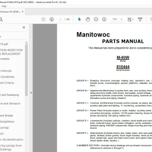 Manitowoc Crane M-80W Parts Manual SN 810444 PDF
