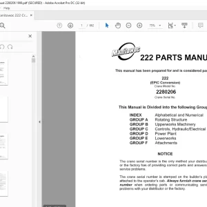 Manitowoc Traditional Crane 222 Parts Manual 2280206 -  PDF DOWNLOAD