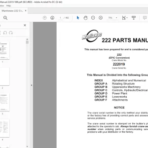Manitowoc Traditional Crane 222 Parts Manual SN 222019 - PDF DOWNLOAD