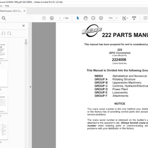 Manitowoc Traditional Crane 222 Parts Manual SN 2224006 - PDF DOWNLOAD