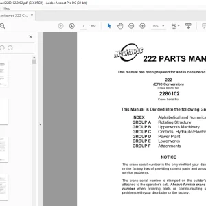 Manitowoc Traditional Crane 222 Parts Manual SN 2280102  - PDF DOWLOAD