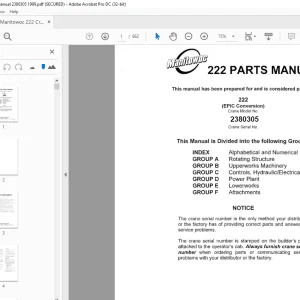 Manitowoc Traditional Crane 222 Parts Manual SN 2380305 -  PDF DOWNLOAD
