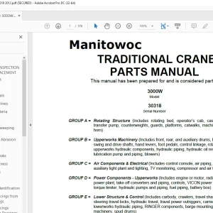 Manitowoc Traditional Crane 3000W Parts Manual SN 30318 PDF
