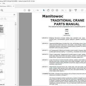 Manitowoc Traditional Crane 3900 Parts Manual SN 39673 PDF