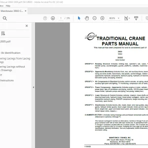 Manitowoc Traditional Crane 3900 Parts Manual SN 39693 PDF