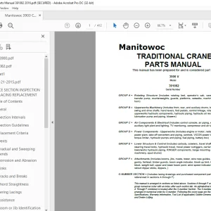 Manitowoc Traditional Crane 3900 V Parts Manual SN 391082