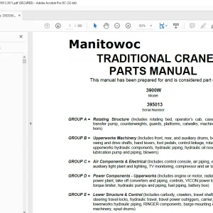 Manitowoc Traditional Crane 3900W Parts Manual SN 395013 PDF