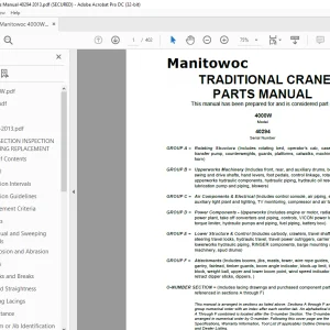 Manitowoc Traditional Crane 4000W Parts Manual 40294  - PDF DOWNLOAD