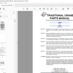 Manitowoc Traditional Crane 4000W Parts Manual SN 40292 - PDF DOWNLOAD