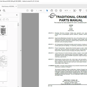 Manitowoc Traditional Crane 4000W Parts Manual SN 40309 - PDF DOWNLOAD