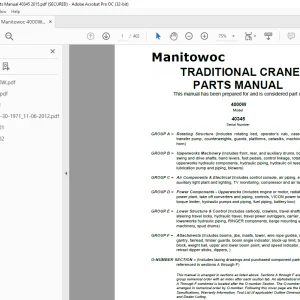 Manitowoc Traditional Crane 4000W Parts Manual SN 40345