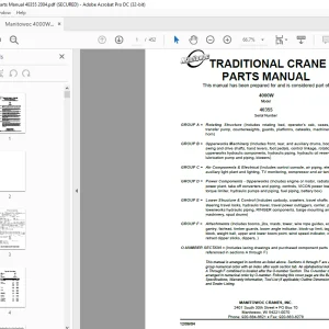 Manitowoc Traditional  Crane 4000W Parts Manual SN 40355  - PDF DOWNLOAD