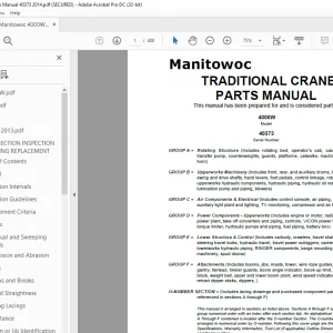 Manitowoc Traditional Crane 4000W Parts Manual SN 40373 - PDF DOWNLOAD