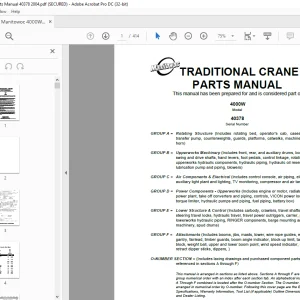 Manitowoc Traditional Crane 4000W Parts Manual SN 40378 PDF