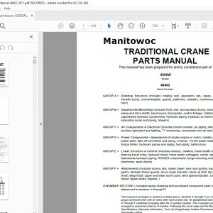 Manitowoc Traditional Crane 4000W Parts Manual SN 404042 - PDF DOWNLOAD