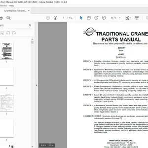 Manitowoc Traditional Crane 4000W Parts Manual SN 40415 - PDF DOWNLOAD