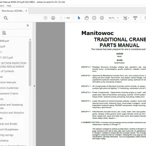 Manitowoc Traditional Crane 4000W Parts Manual SN 40448 - PDF DOWNLOAD