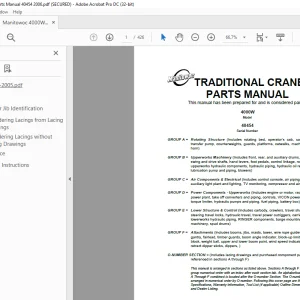 Manitowoc Traditional Crane 4000W Parts Manual SN 40454 PDF
