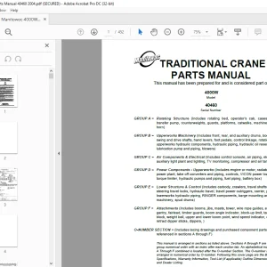 Manitowoc Traditional Crane 4000W Parts Manual SN 40460 - PDF DOWNLOAD