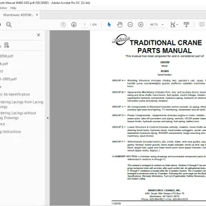 Manitowoc Traditional Crane 4000W Parts Manual SN 40466 - PDF DOWNLOAD