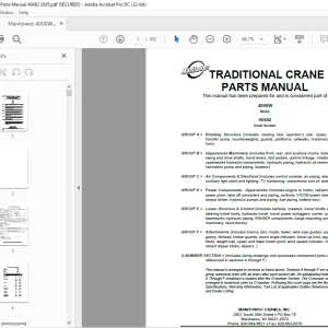 Manitowoc Traditional Crane 4000W Parts Manual SN 40482 PDF