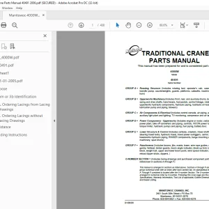 Manitowoc Traditional Crane 4000W Parts Manual SN 40491 - PDF DOWNLOAD