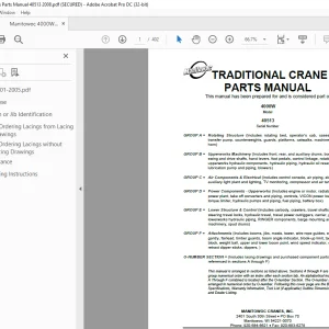Manitowoc Traditional Crane 4000W Parts Manual SN 40513  - PDF DOWNLOAD