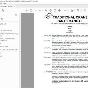 Manitowoc Traditional Crane 4000W Parts Manual SN 40521 - PDF DOWNLOAD
