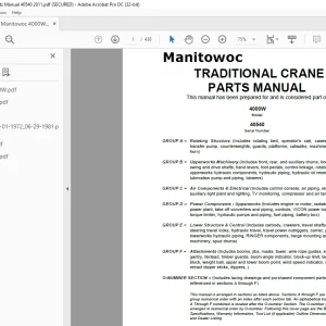 Manitowoc Traditional Crane 4000W Parts Manual SN 40540 -  PDF DOWNLOAD