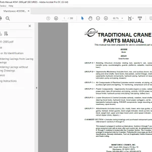 Manitowoc Traditional Crane 4000W Parts Manual SN 40541 - PDF DOWNLOAD