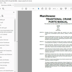 Manitowoc Traditional Crane 4000W Parts Manual SN 40701 -  PDF DOWNLOAD