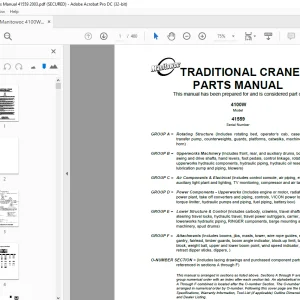 Manitowoc Traditional Crane 4100W Parts Manual 41559  - PDF DOWNLOAD