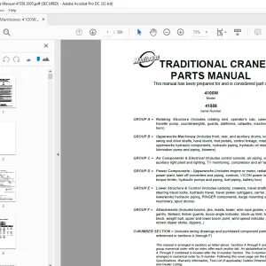 Manitowoc Traditional Crane 4100W Parts Manual SN 41558 -  PDF DOWNLOAD