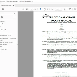 Manitowoc Traditional Crane 4100W Parts Manual SN 41666  - PDF DOWNLOAD