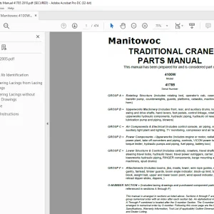 Manitowoc Traditional Crane 4100W Parts Manual SN 41785 - PDF DOWNLOAD