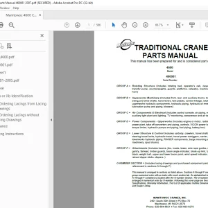 Manitowoc Traditional Crane 4600 Parts Manual SN 460061 - PDF DOWNLOAD