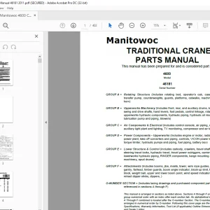 Manitowoc Traditional Crane 4600 Parts Manual SN 46181 PDF