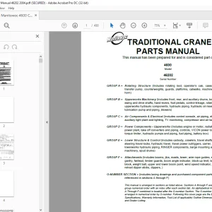 Manitowoc Traditional Crane 4600 Parts Manual SN 46202  - PDF DOWNLOAD