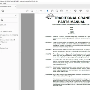 Manitowoc Traditional Crane 4600 Parts Manual SN 46250 PDF