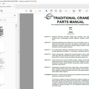 Manitowoc Traditional Crane 4600 Parts Manual SN 46364 PDF