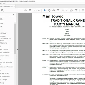 Manitowoc Traditional Crane 6400 Parts Manual SN 64009 - PDF DOWNLOAD