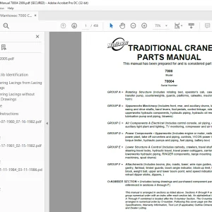 Manitowoc Traditional Crane 7000 Parts Manual SN 70004  - PDF DOWNLOAD