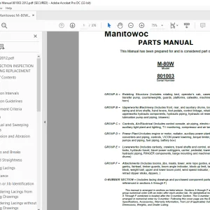 Manitowoc Traditional Crane M-80W Parts Manual SN 801003 -  PDF DOWNLOAD