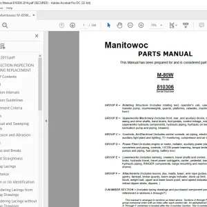 Manitowoc Traditional Crane M-80W Parts Manual SN 810306 - PDF DOWNLOAD