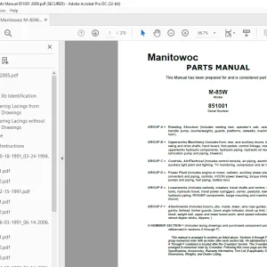 Manitowoc Traditional Crane M-85W Parts Manual 851001 PDF