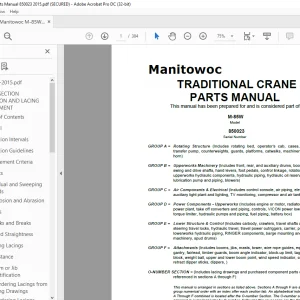 Manitowoc Traditional Crane M-85W Parts Manual SN 850023 - PDF DOWNLOAD