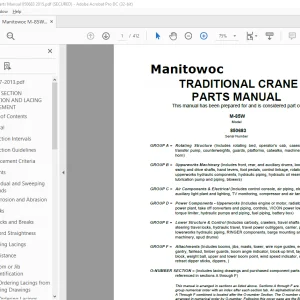 Manitowoc Traditional Crane M-85W Parts Manual SN 850683 - PDF DOWNLOAD
